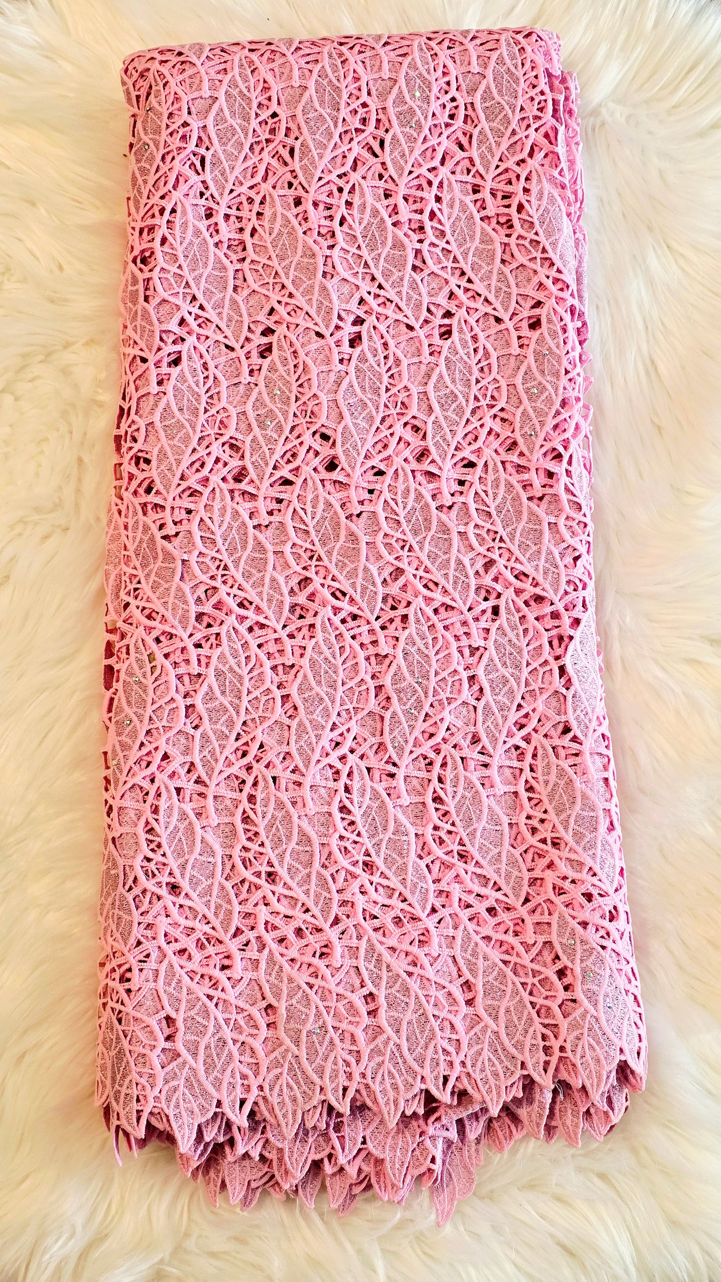 5yards Premium Pink Cord Lace Fabric - Delicate Floral Pattern African Lace Material