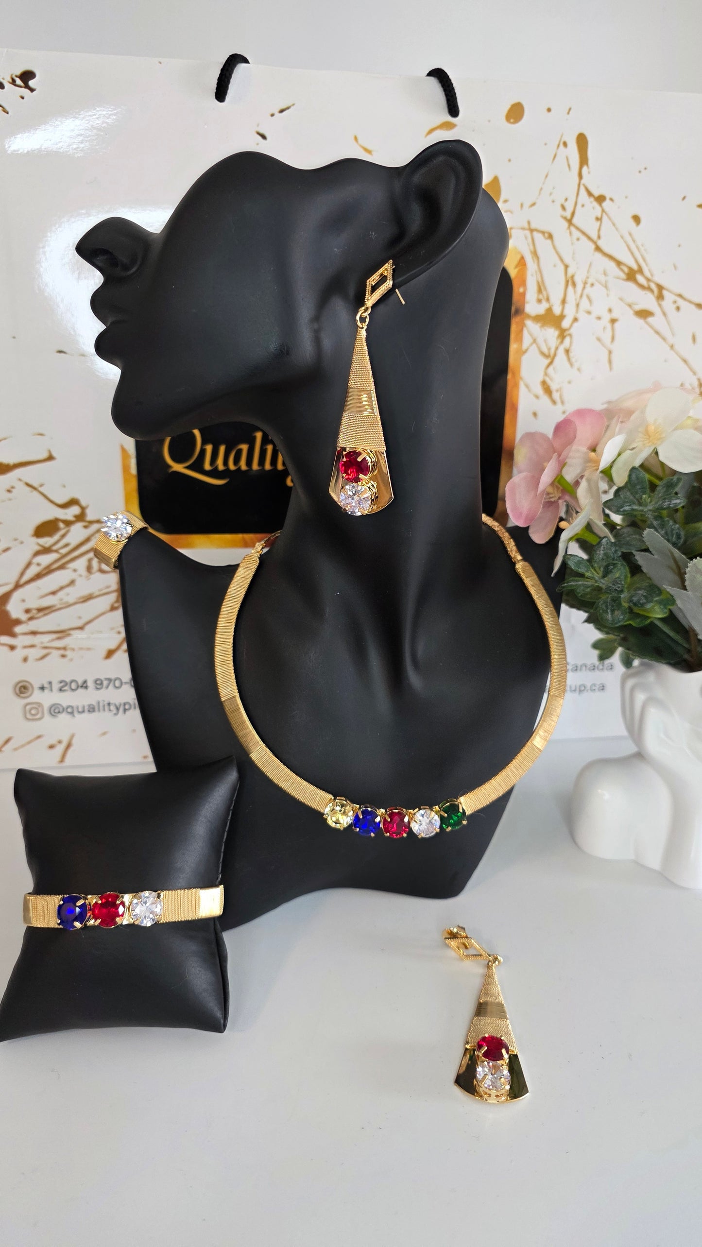 4-Piece Multi-Gemstone 18K Brazilian Gold Jewelry Set