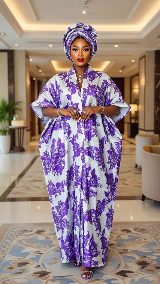Elegant Purple Floral African Lace Outfit with Gele