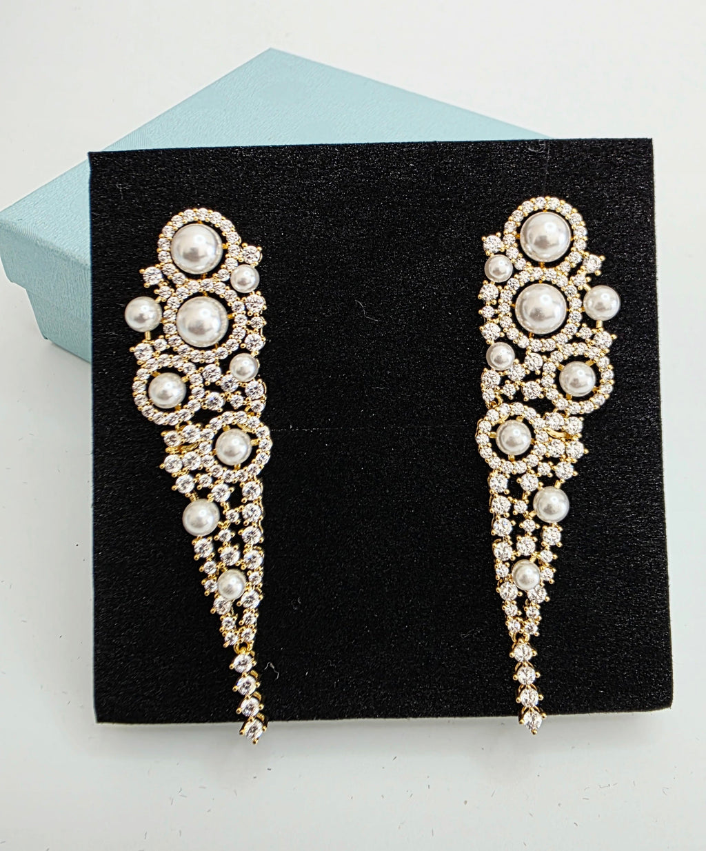 Pearl & CZ Cascading Chandelier Earrings