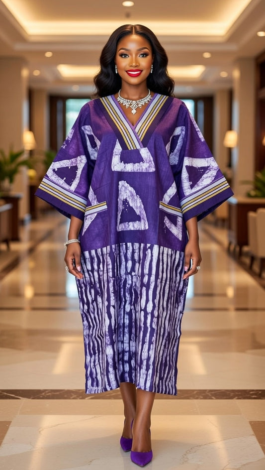 Elegant Purple Adire and Asooke Dress Perfect for Size L and XL