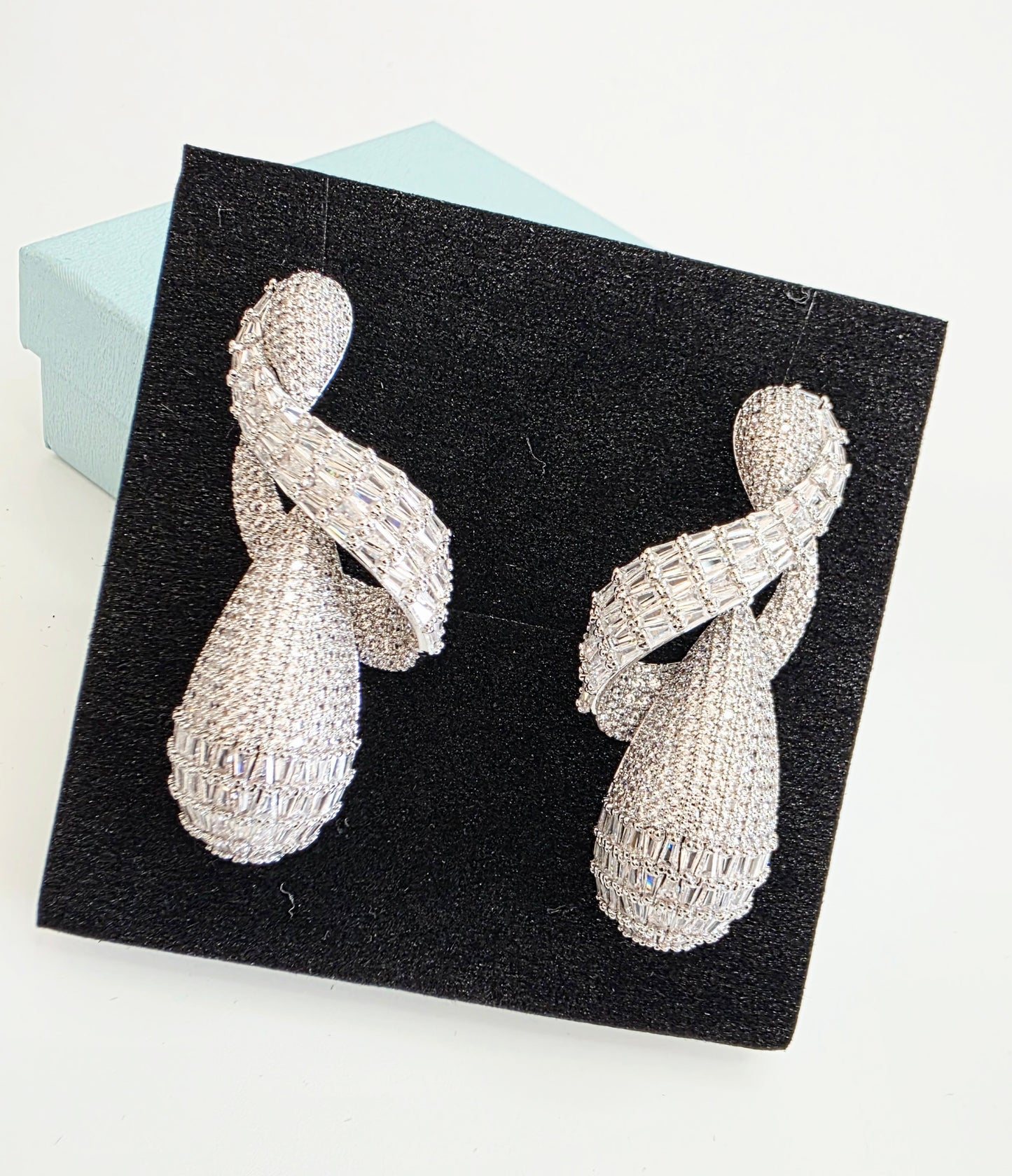 Baguette Luxury CZ Twisted Drop Earrings