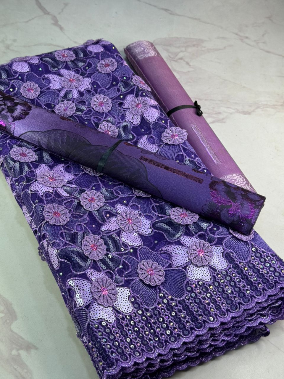 Luxury Purple Sequin Lace Fabric – 5 Yards