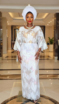 White Net Lace Iro and Buba Set with White Sequin Accents