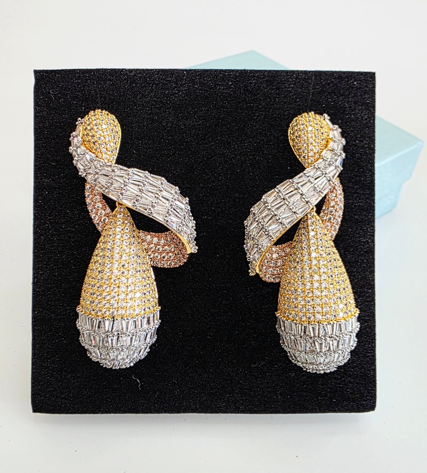 Baguette Luxury CZ Twisted Drop Earrings