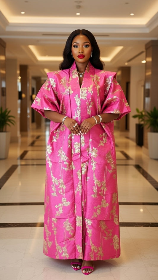 Luxurious Pink Floral Brocade Kaftan
