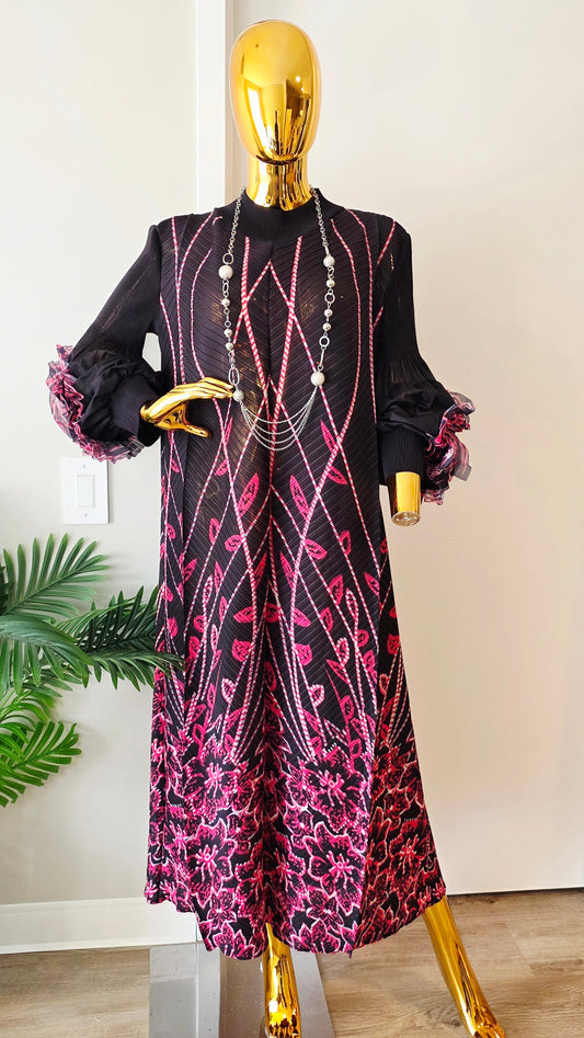 Turkey Miyaki Dress - Luxury Embroidered Kaftan with Ruffle Sleeves