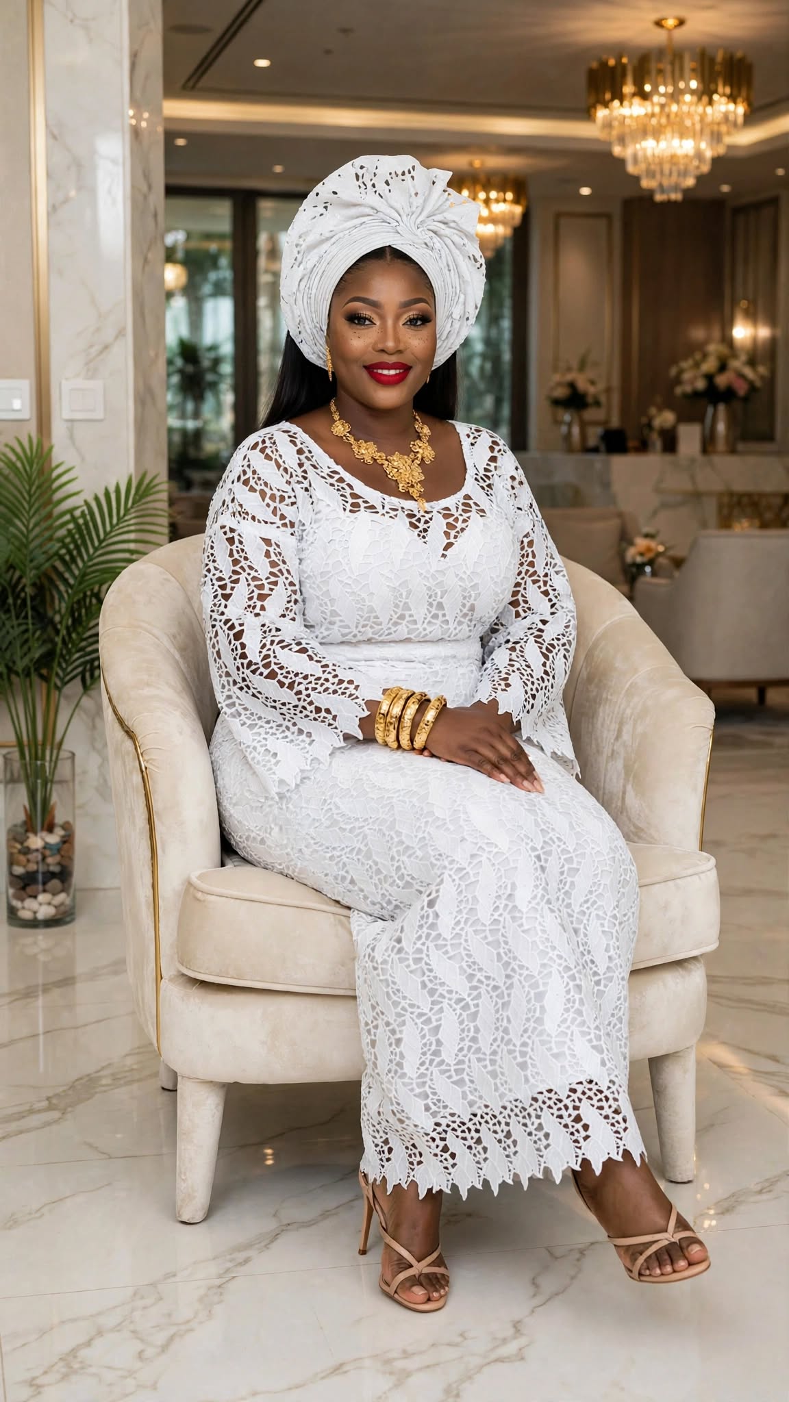 White African Lace Iro and Buba with Scarf