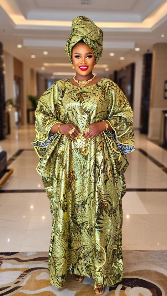 Luxury Net Lace Kaftan with Matching Gele - Premium African Formal Wear