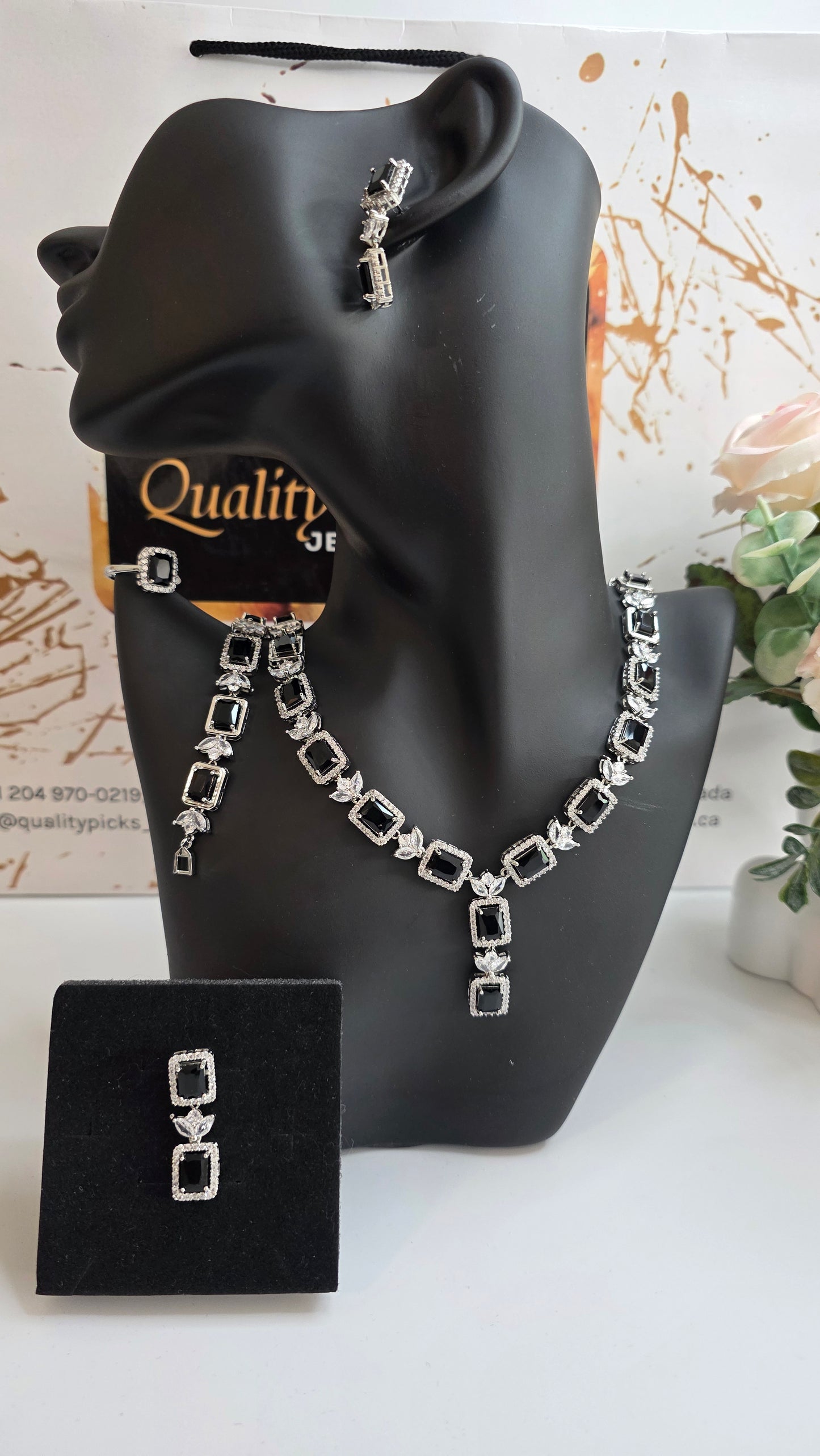 Emerald-Cut Cubic Zirconia Jewelry Set - Necklace, Earrings & Ring