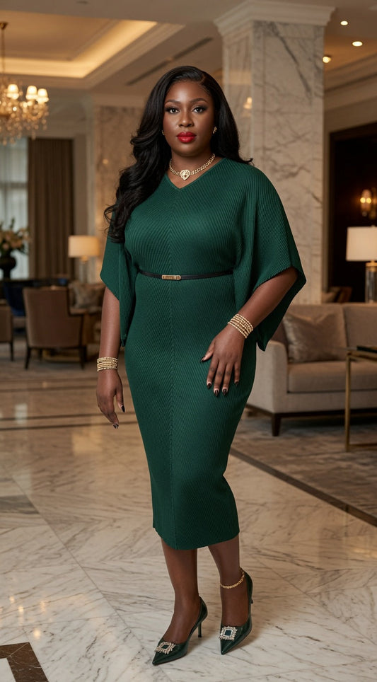 Emerald Luxe Miyaki Midi Dress