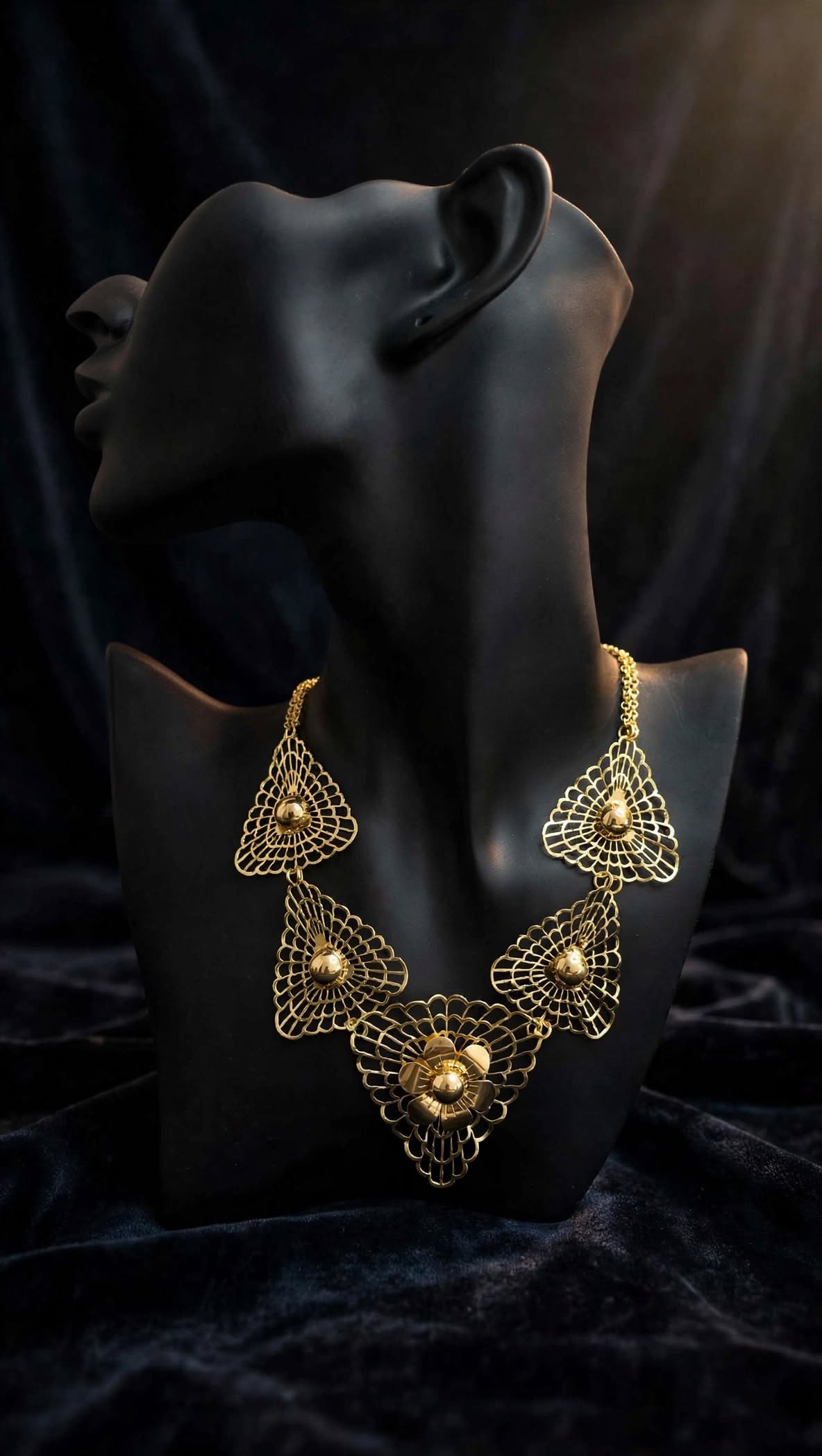 Gold-Tone Filigree Floral Triangle Necklace