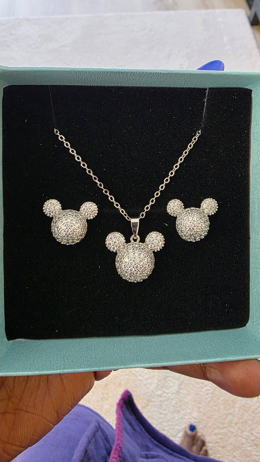 Mickey Pavé CZ 2pcs Jewelry Set - Silver