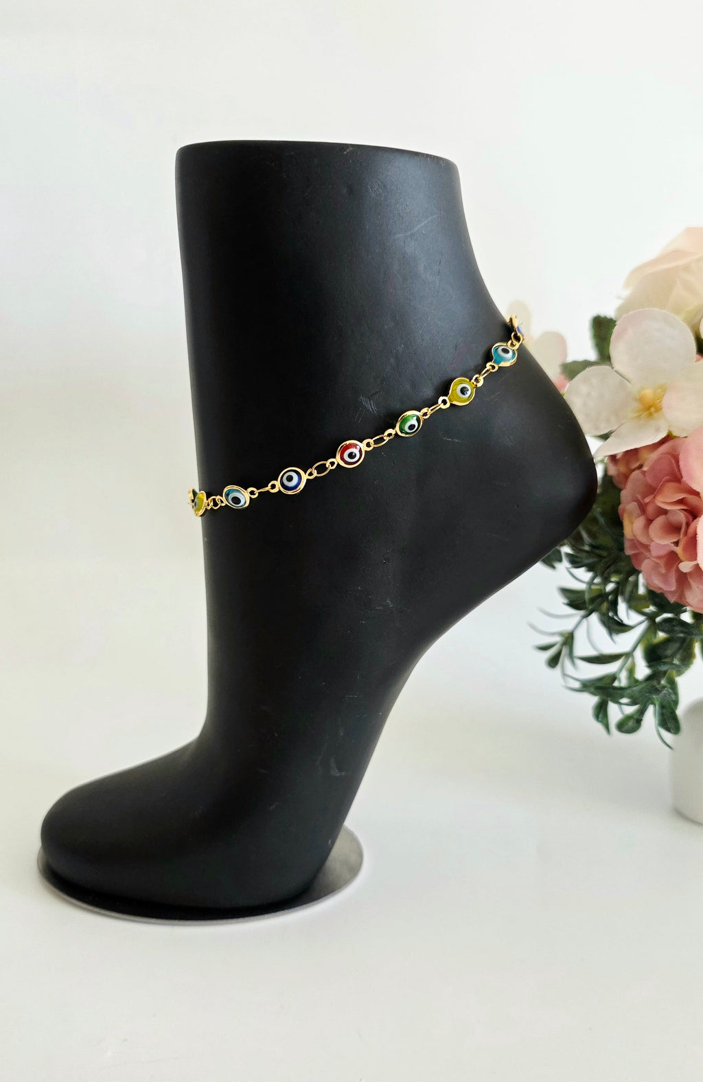 Gold Multicolour Evil Eye Charm Anklet