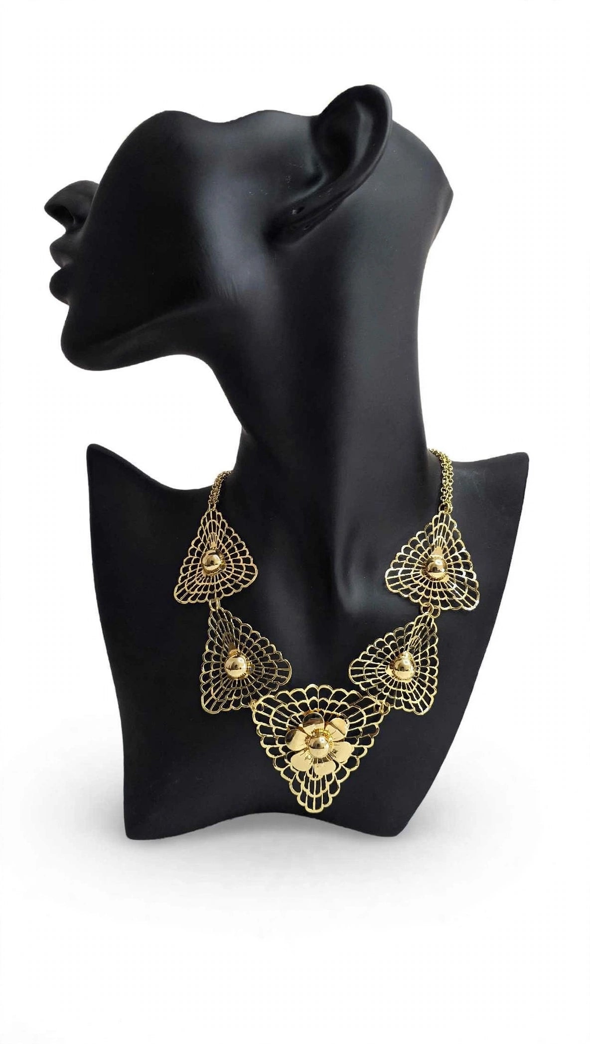 Gold-Tone Filigree Floral Triangle Necklace