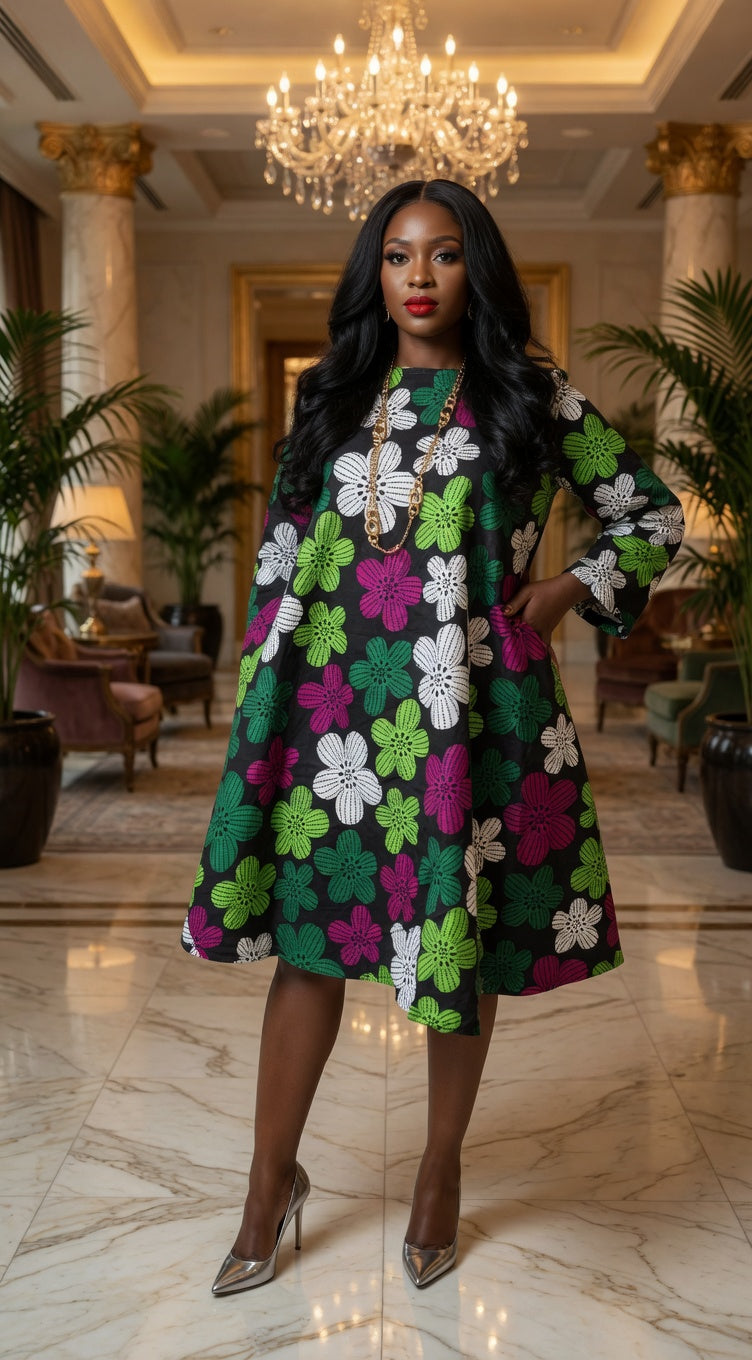 Multicoloured Ankara Floral Swing Dress