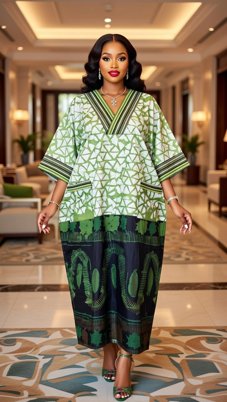Elegant Green African Adire and Asooke Combo