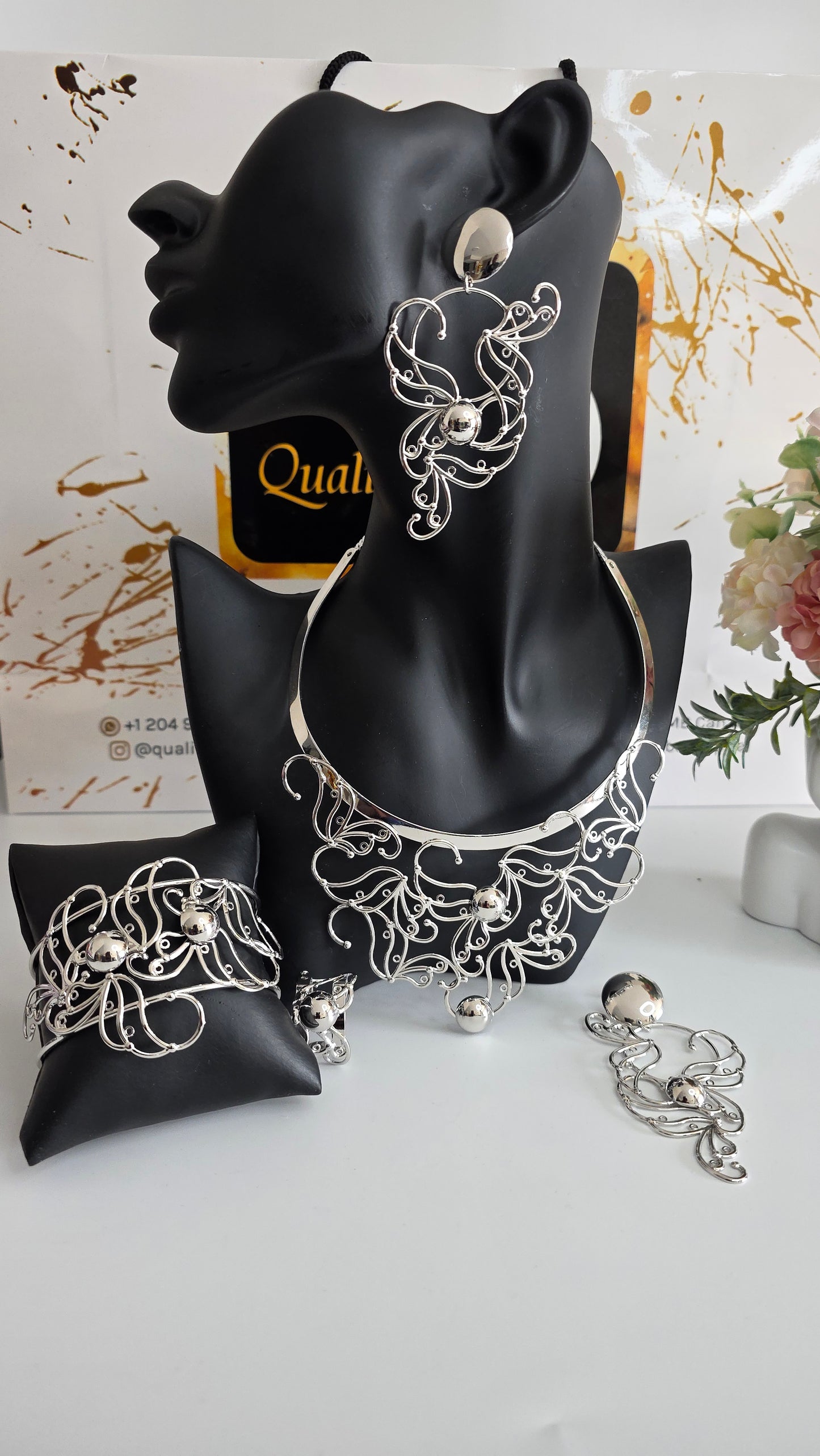 4-Piece Ornate Filigree 18K Brazilian Gold Jewelry Set