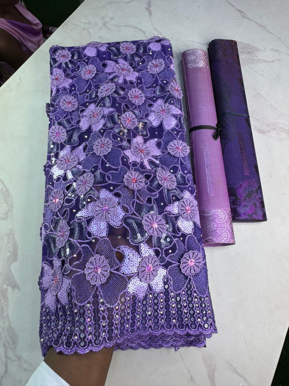 Luxury Purple Sequin Lace Fabric – 5 Yards