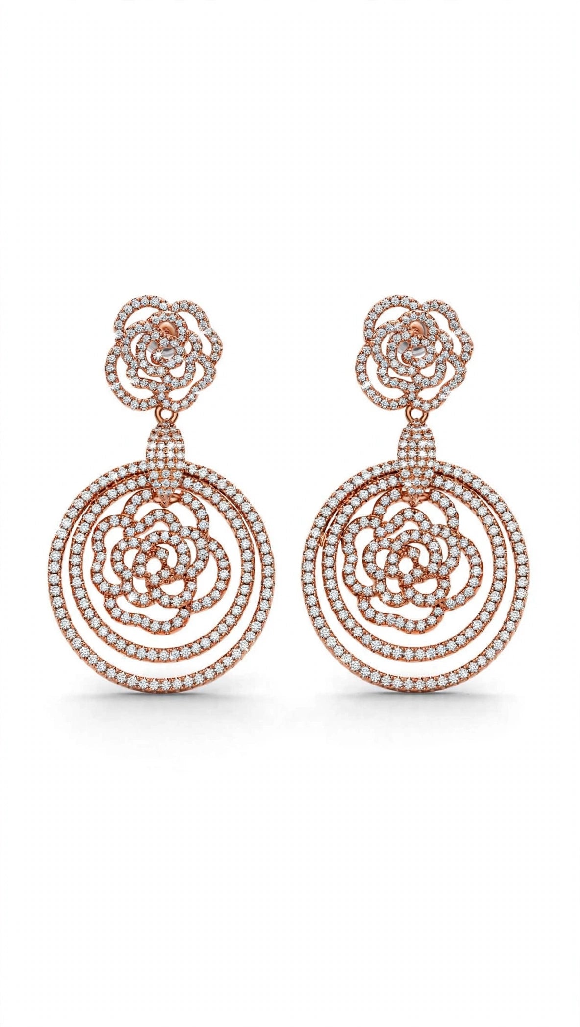 Camellia Orbit Drop Earrings – Rose Gold