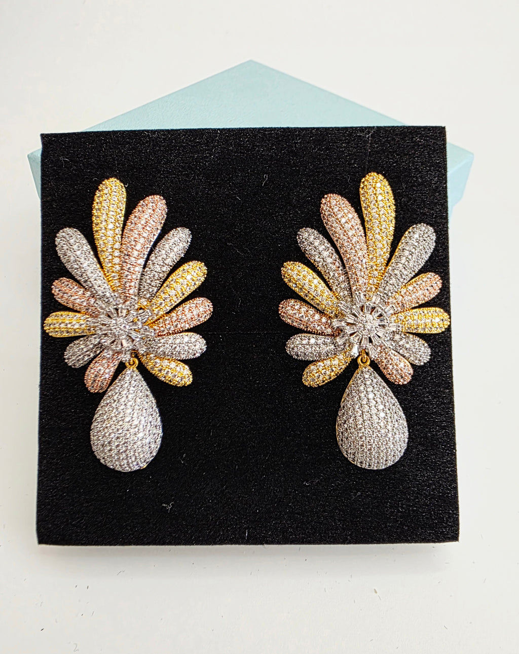 Petal Fan CZ Teardrop Earrings