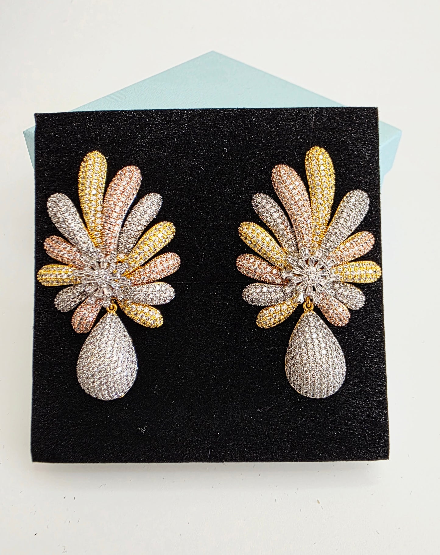 Petal Fan CZ Teardrop Earrings
