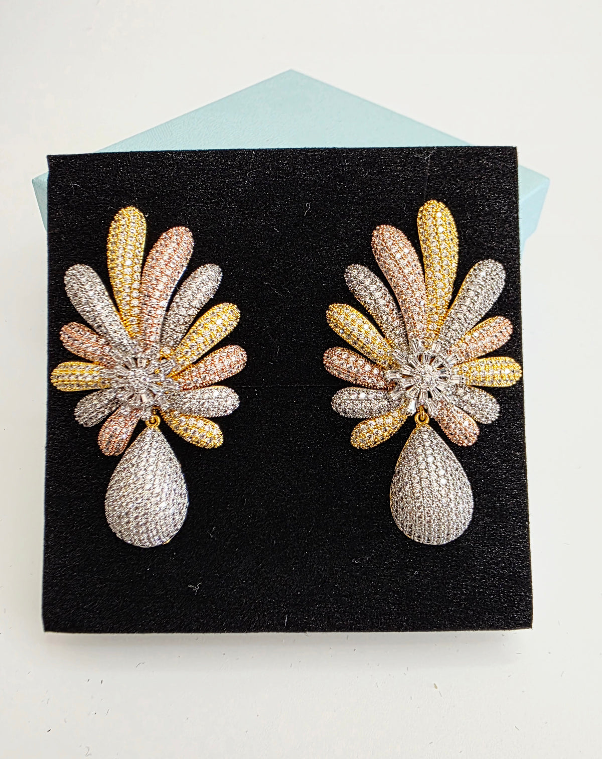 Petal Fan CZ Teardrop Earrings