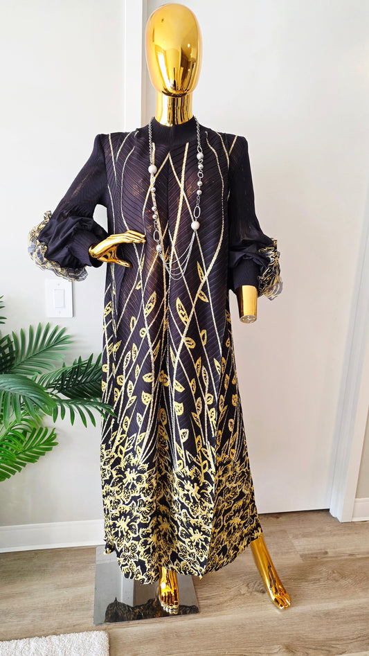 Turkey Miyaki Dress - Luxury Embroidered Kaftan with Ruffle Sleeves