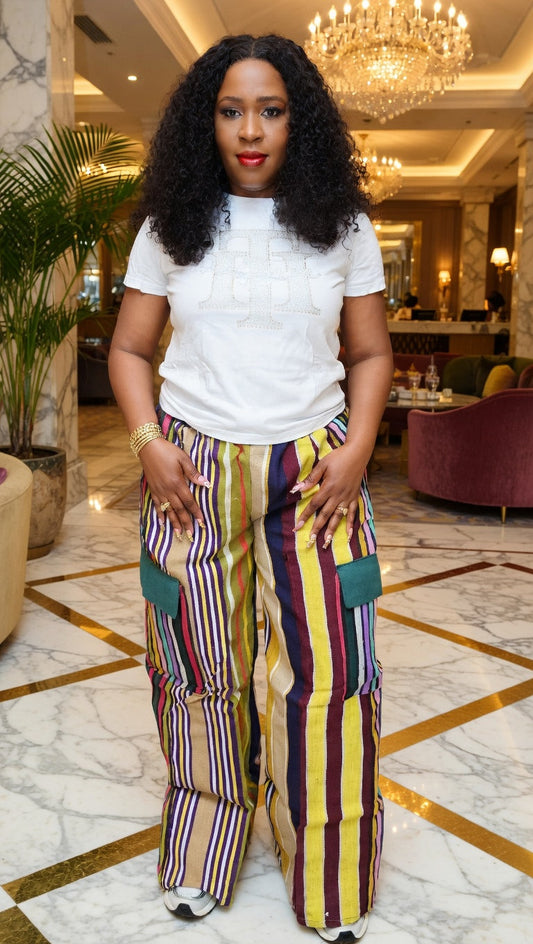 Aso-Oke Wide-Leg Cargo Pants