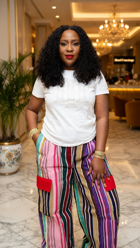 Aso-Oke Multicolour Striped Wide-Leg Cargo Pants