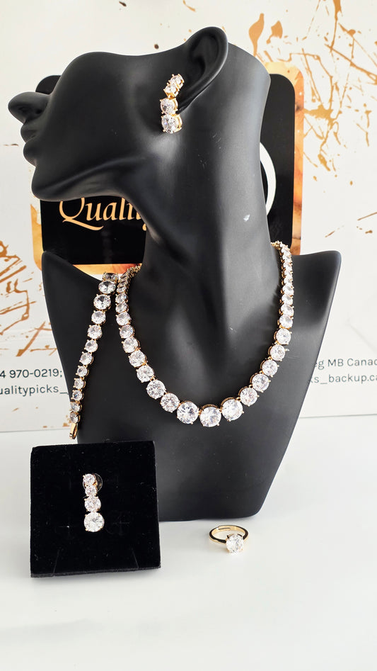 Premium 4pcs Cubic Zirconia Jewelry Set - Necklace, Earrings, Bracelet & Ring