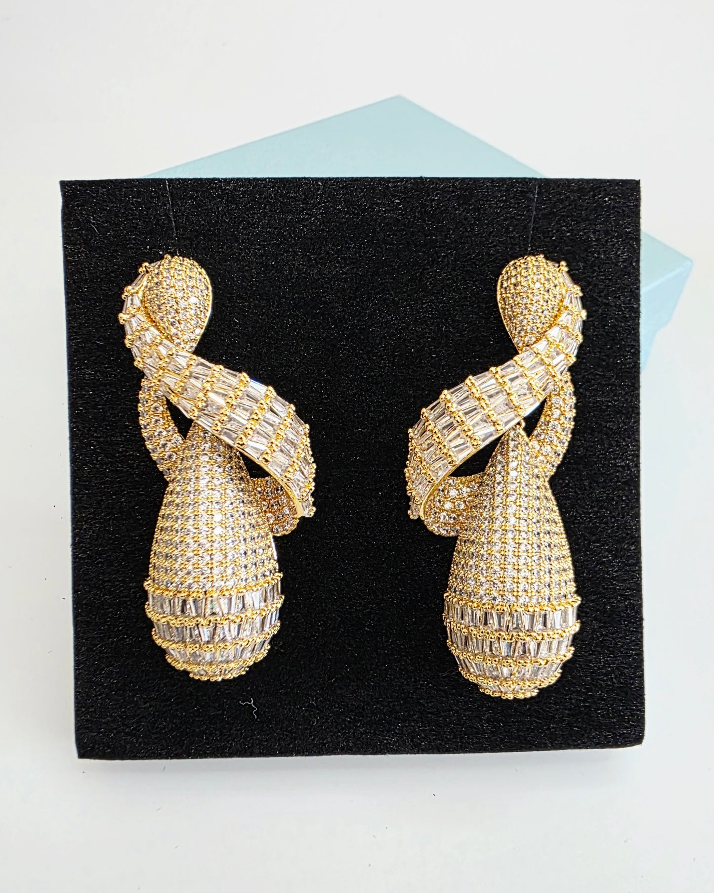 Baguette Luxury CZ Twisted Drop Earrings