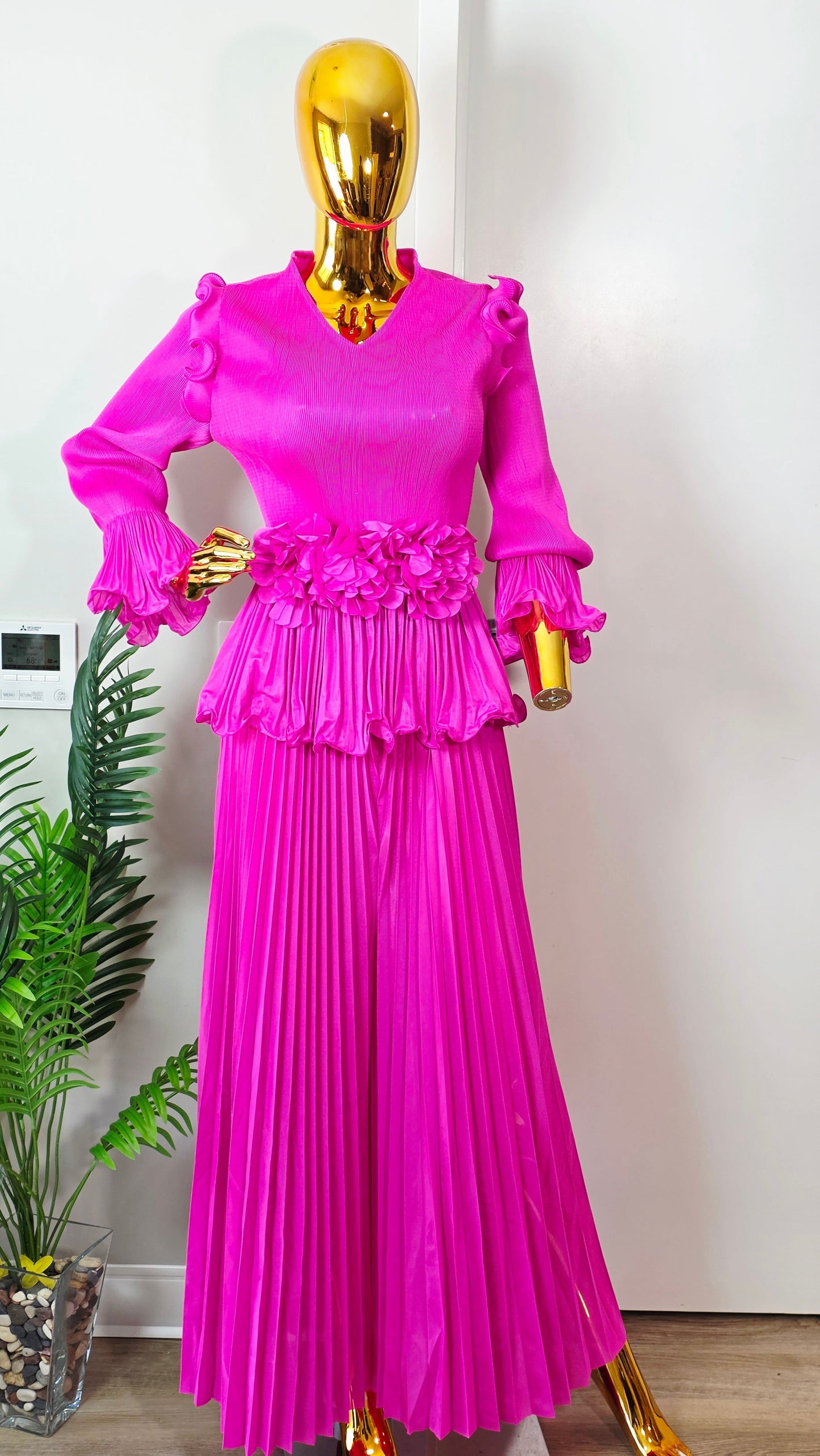 2pcs Pleated Ruffle Set with Free Belt