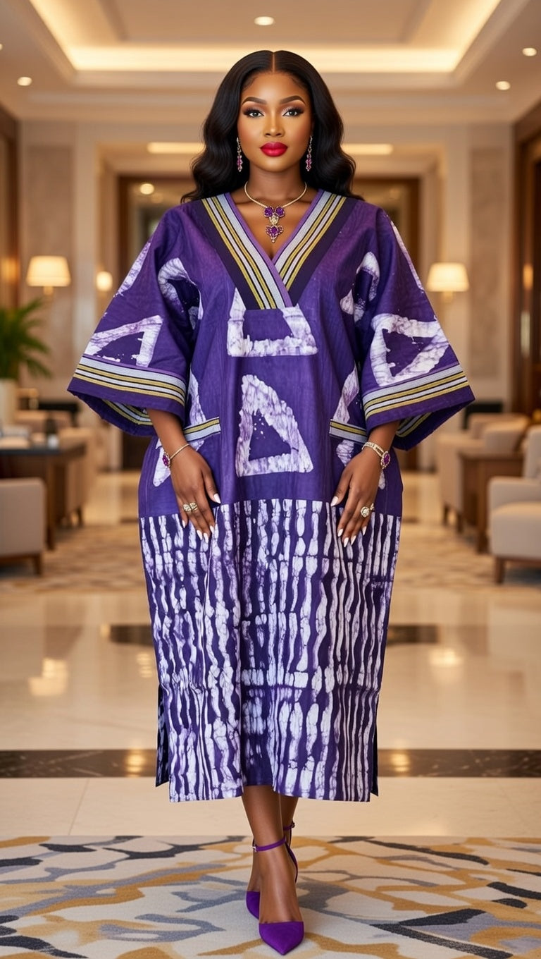 Elegant Purple Adire and Asooke Dress Perfect for Size L and XL