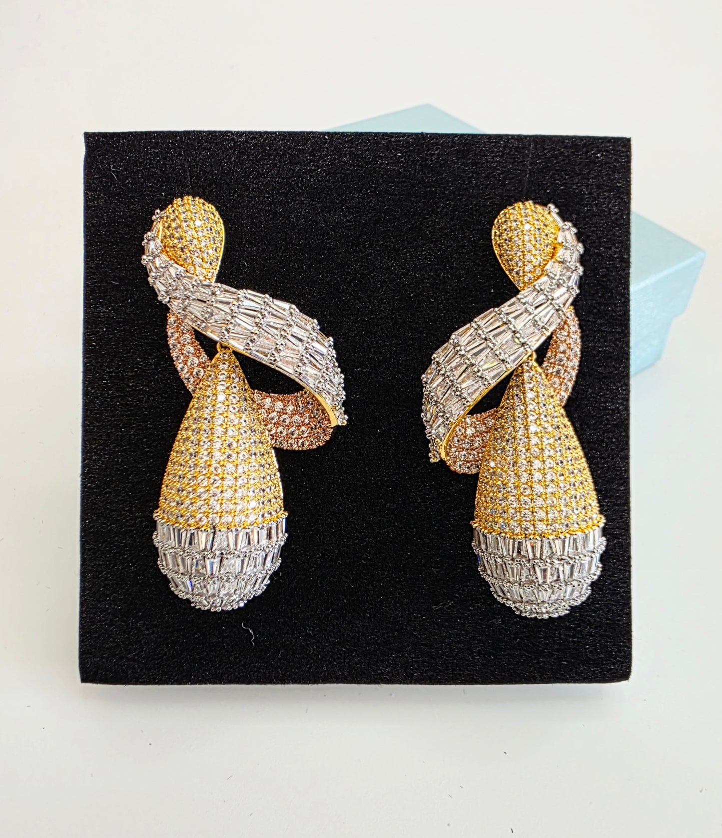 Baguette Luxury CZ Twisted Drop Earrings