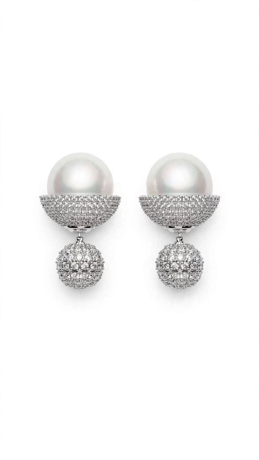 Silver Pavé Pearl Drop Earrings