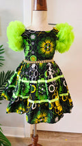 Girls African Print Bubble Dress with Tulle Sleeves Age 1-2