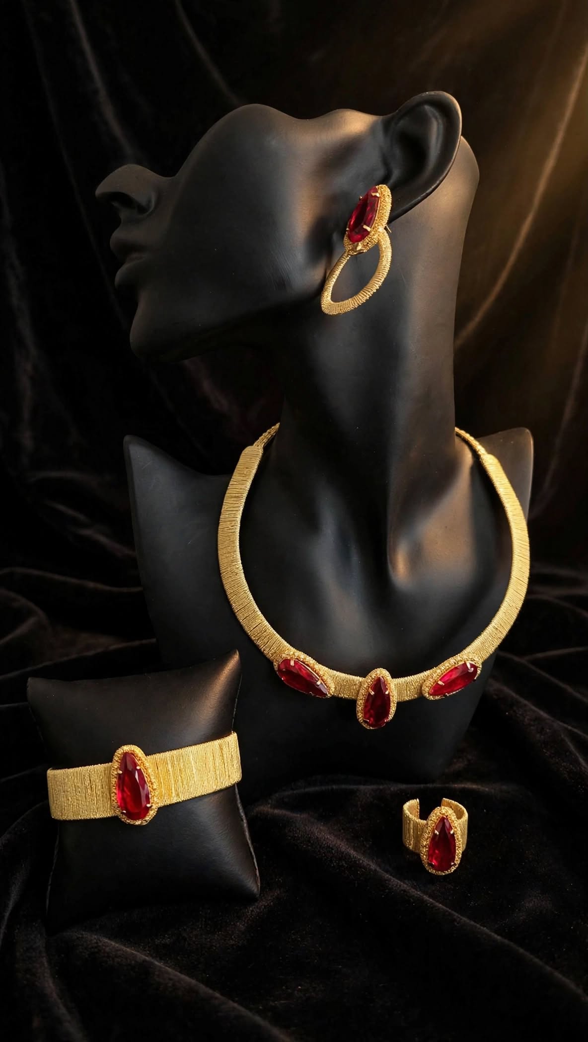 Ruby Red Gemstone 4-Piece Set | 18 Karat Brazilian Gold-Tone