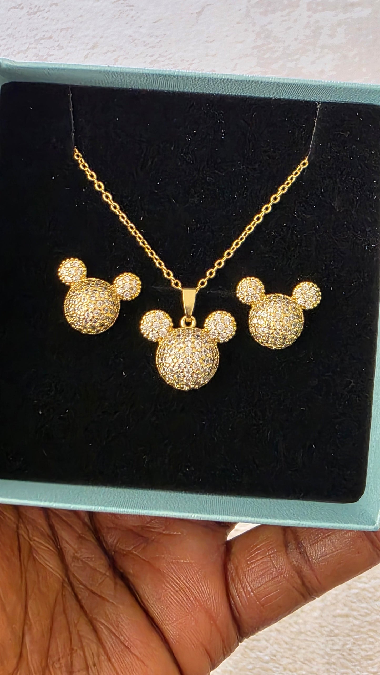 Mickey Pavé CZ 2pcs Jewelry Set - Gold