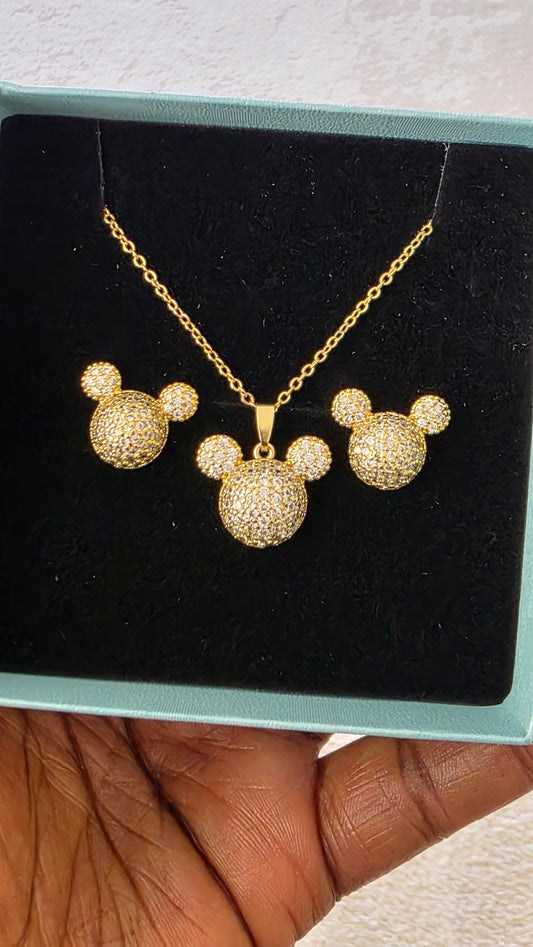 Mickey Pavé CZ 2pcs Jewelry Set - Gold