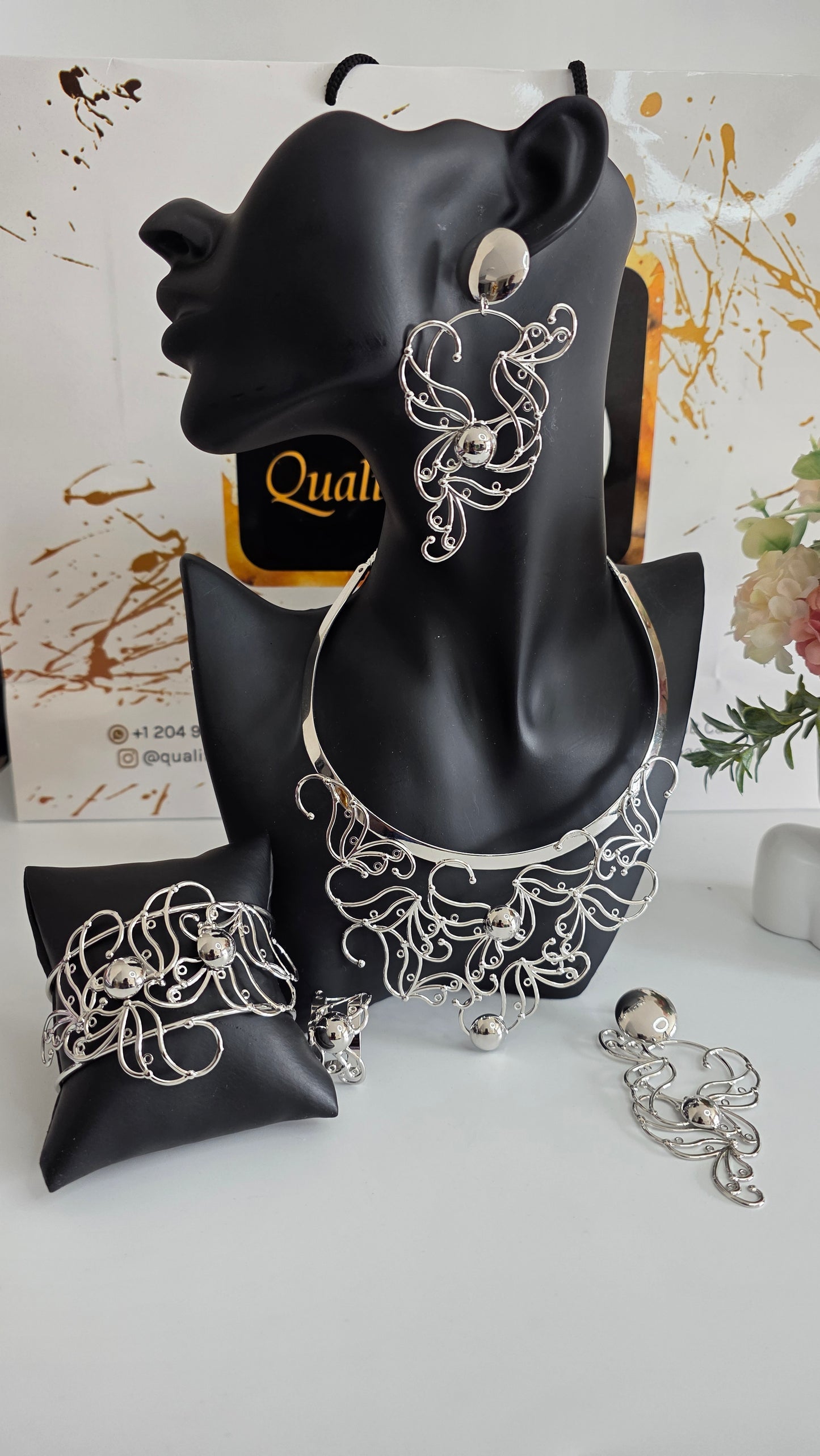 4-Piece Ornate Filigree 18K Brazilian Gold Jewelry Set