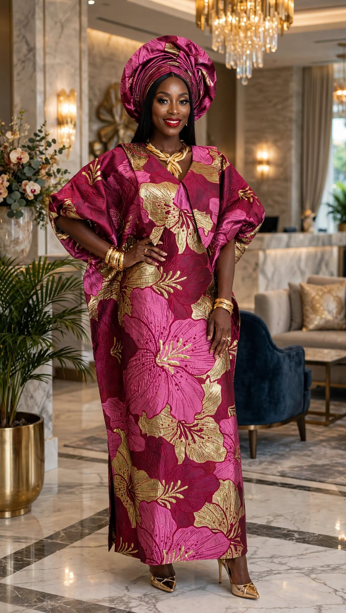 Luxury Brocade Kaftan with Matching Scarf NOT STYLED - LB009