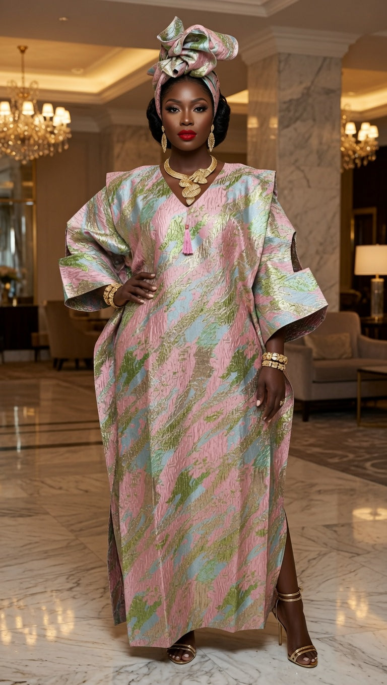 Luxury Brocade Kaftan with Matching Gele