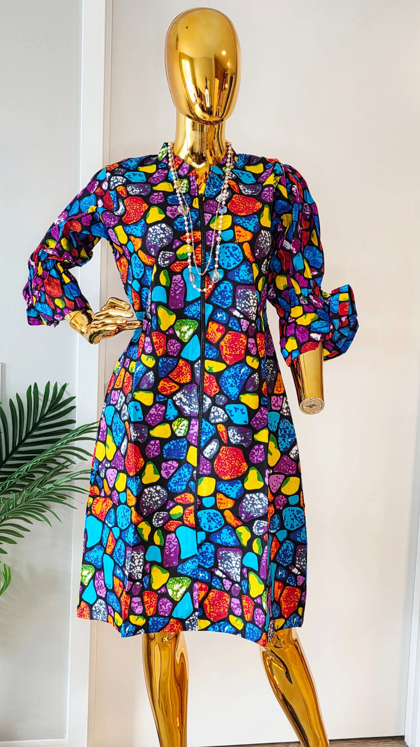 Stained Glass Mosaic Print Midi Dress