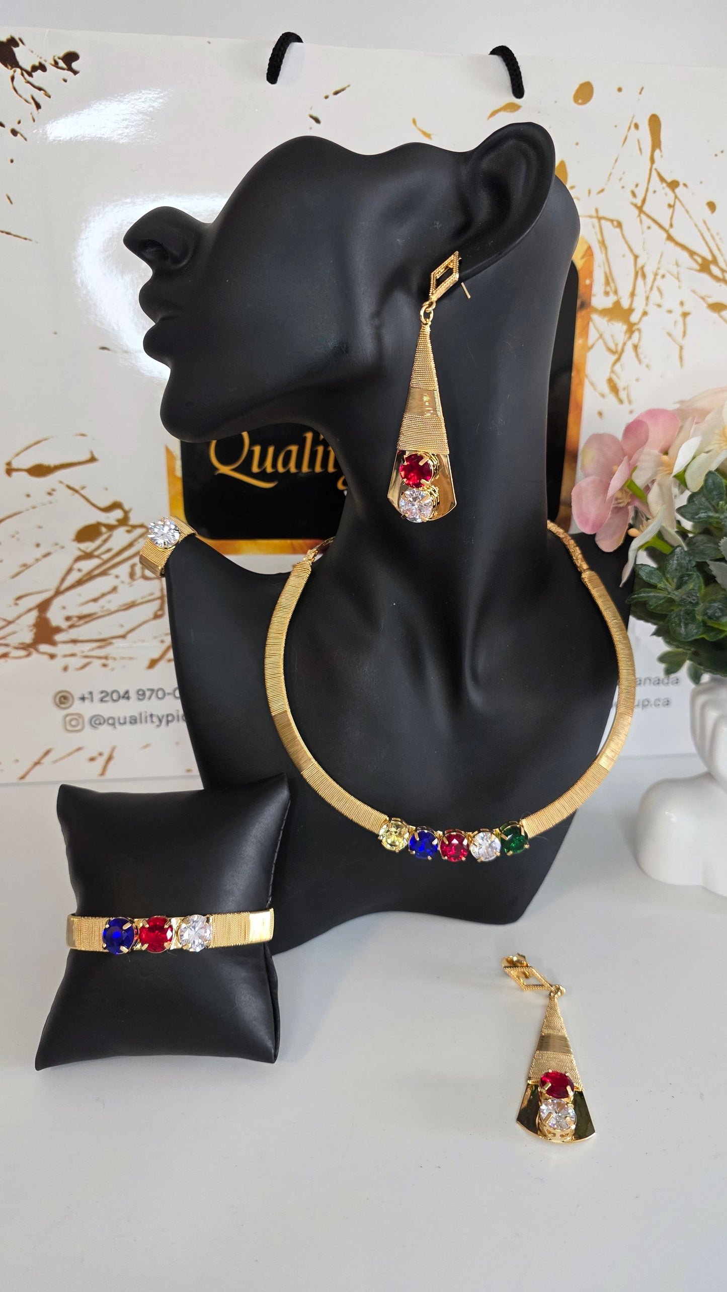 4-Piece Multi-Gemstone 18K Brazilian Gold Jewelry Set