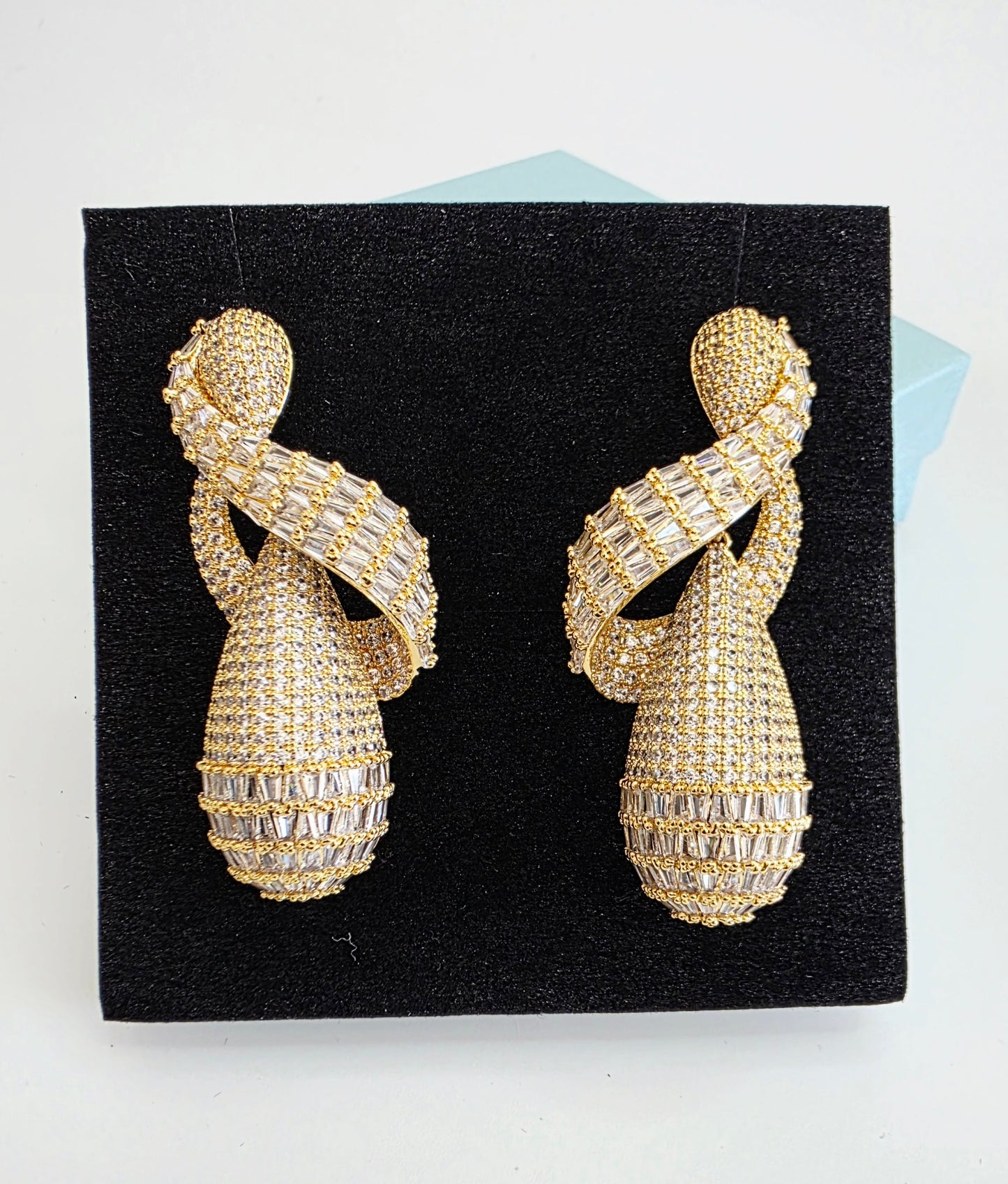 Baguette Luxury CZ Twisted Drop Earrings