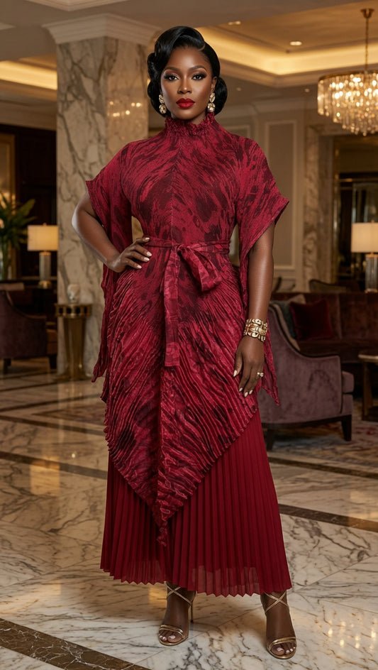 Red Pleated Maxi 2pcs Set Perfect for Size 10-18