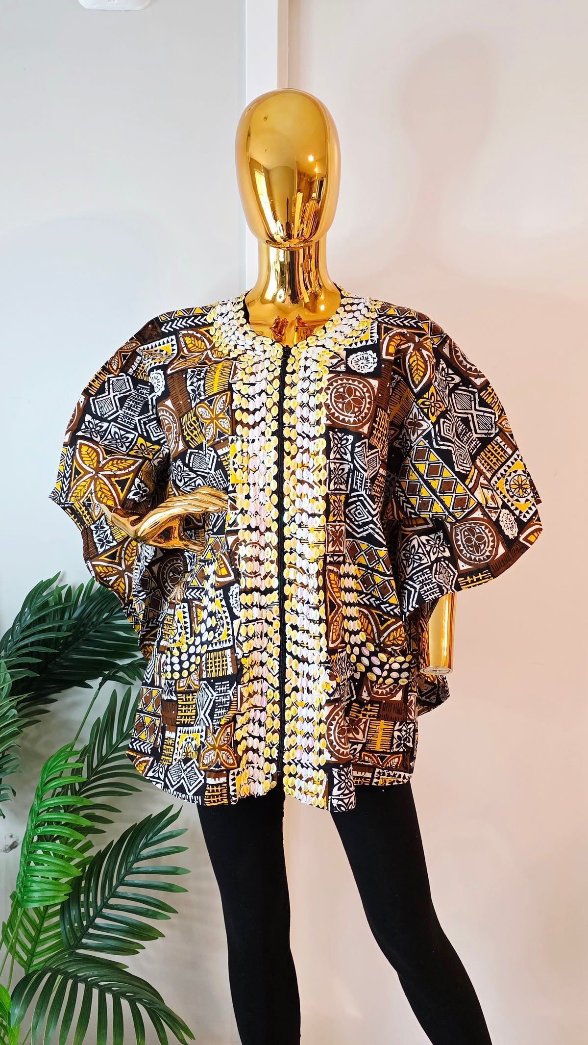 Tribal African Print Batwing Top with Beaded Embellishment
