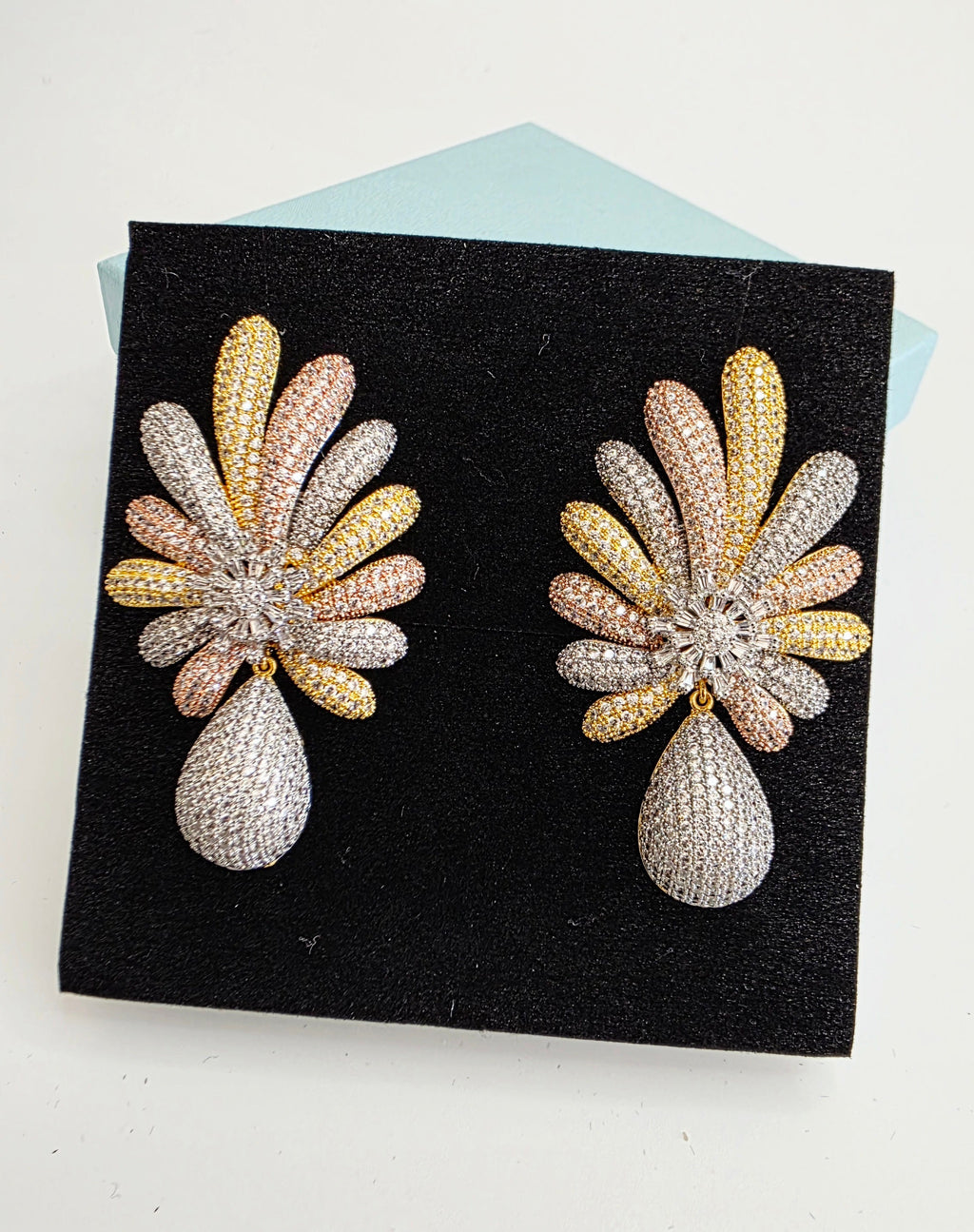Petal Fan CZ Teardrop Earrings