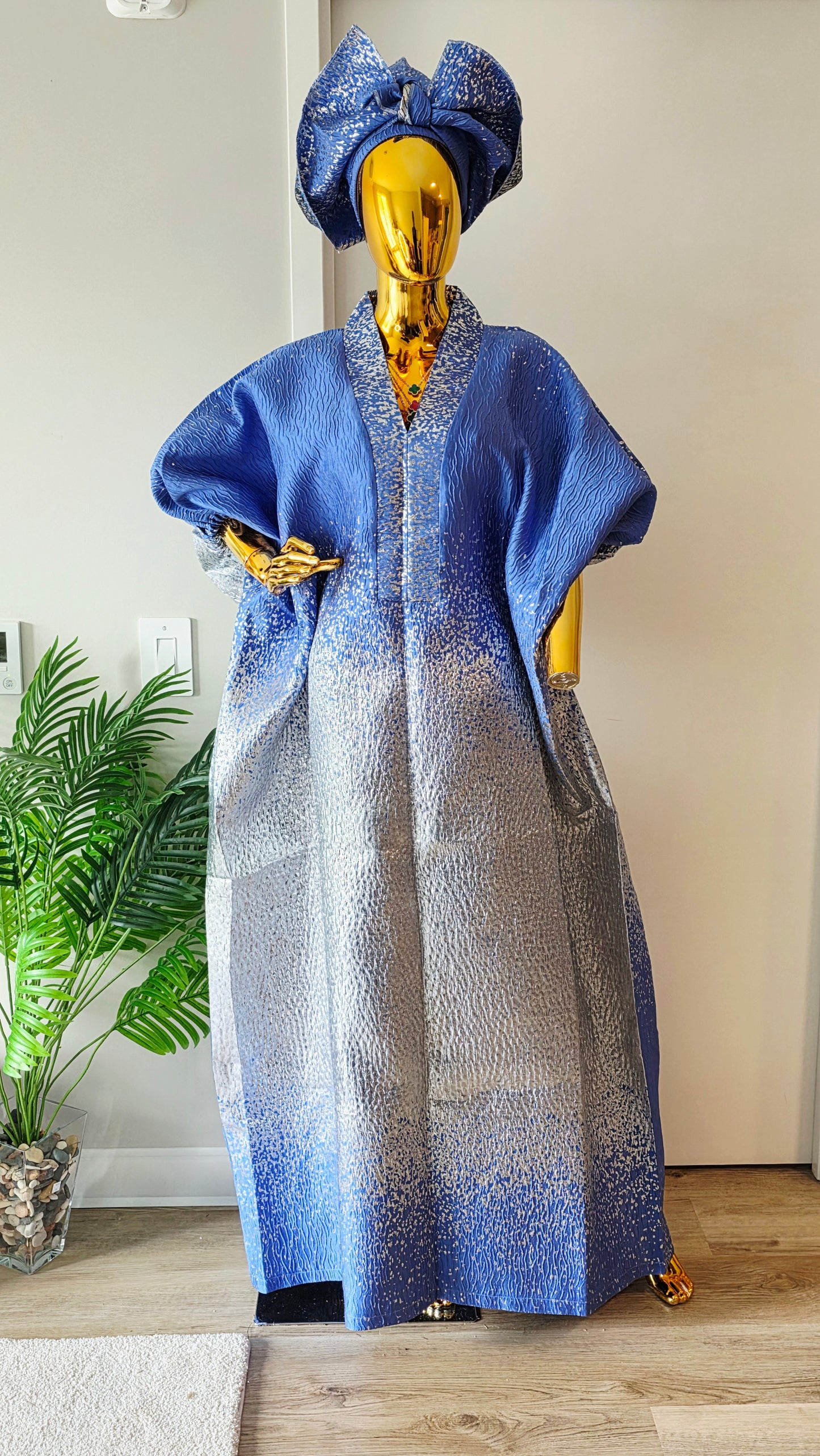 Luxurious Ombre Boubou with Matching Gele - Complete Set
